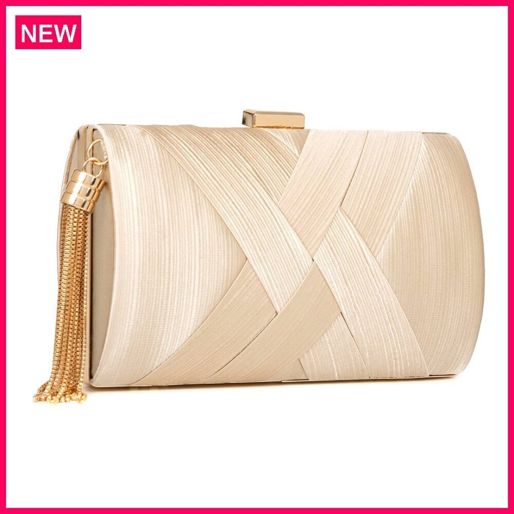Evening Clutch Purse with Tassel, Removable Chain Straps, Formal Handbag